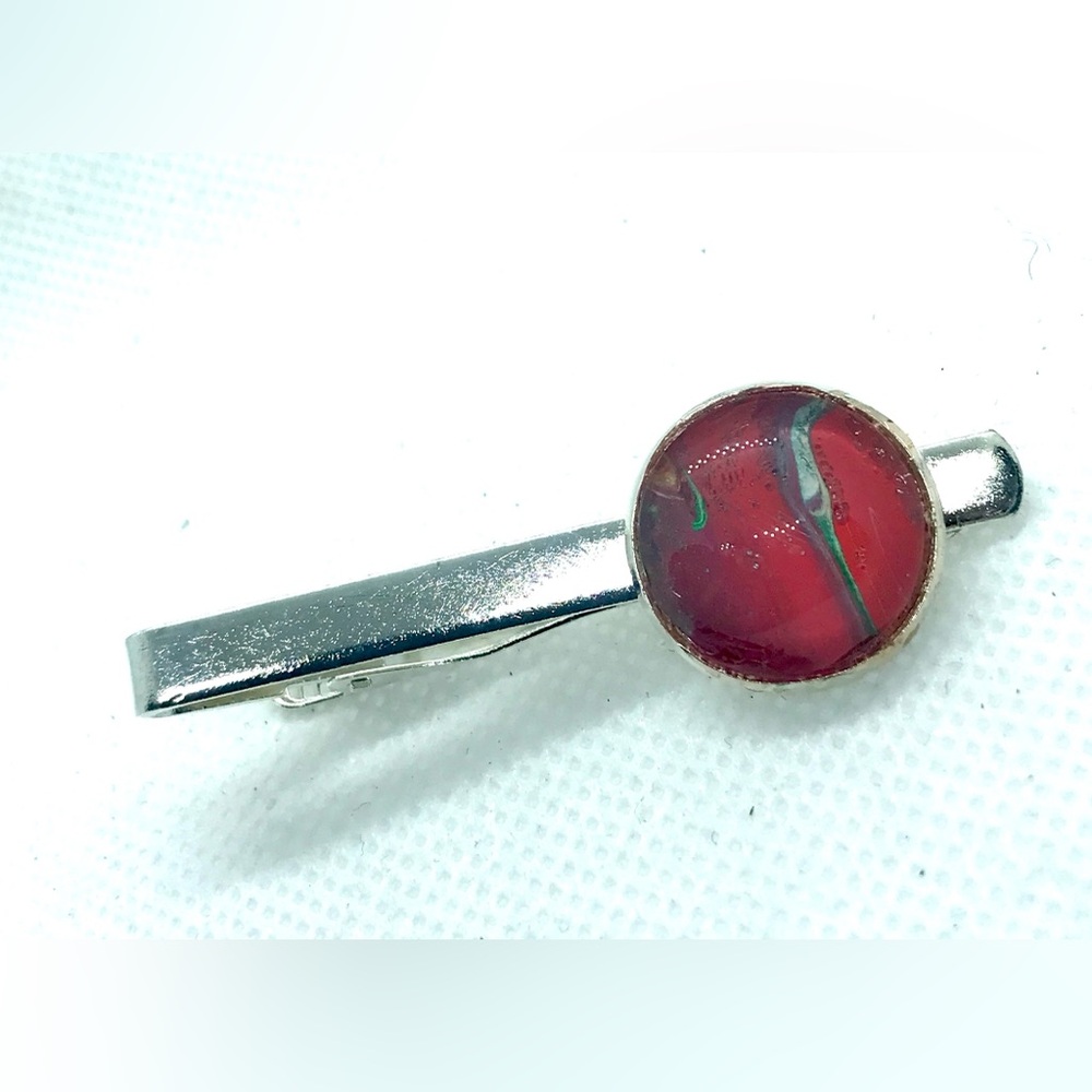 Tie clip pin silver plated 16mm handcrafted dome